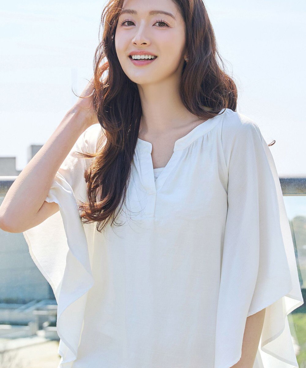 Tiaclasse リネンライクスラブ スキッパー襟ブラウス 