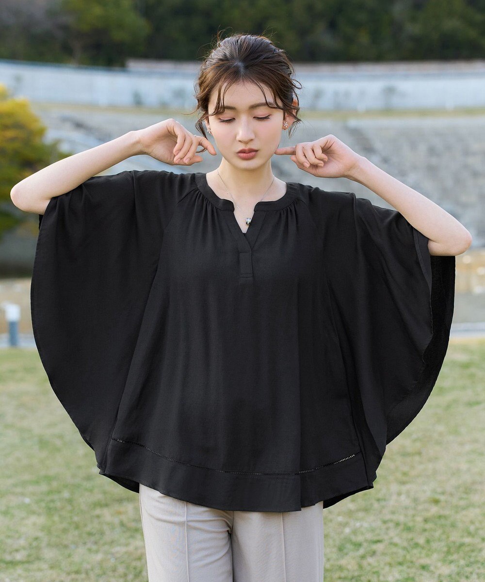 Tiaclasse リネンライクスラブ スキッパー襟ブラウス 