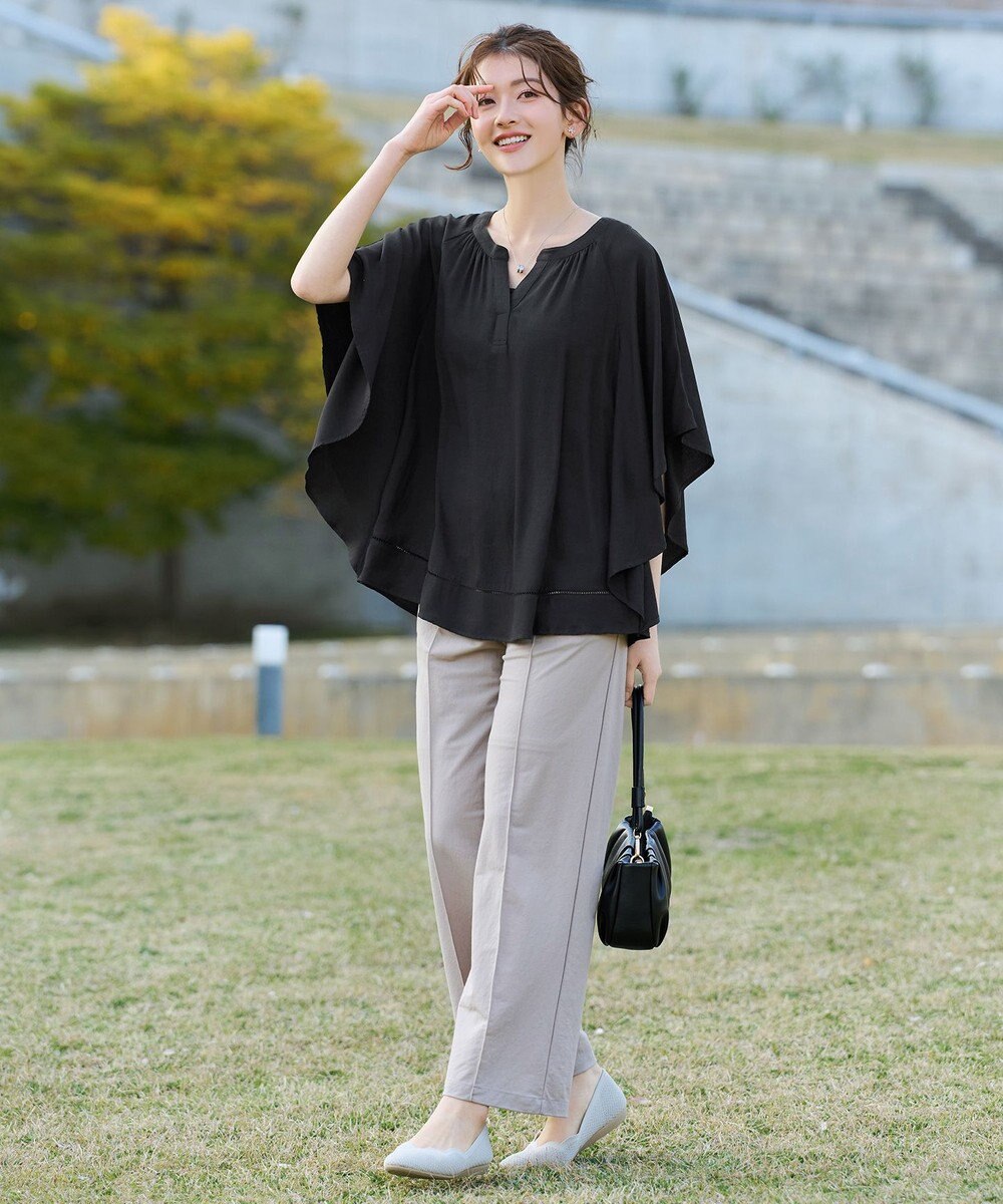 Tiaclasse リネンライクスラブ スキッパー襟ブラウス 