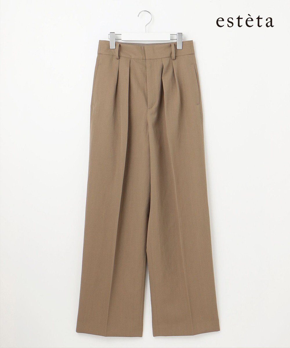 23区 【エステータ】ウールリネン タックワイドパンツ 