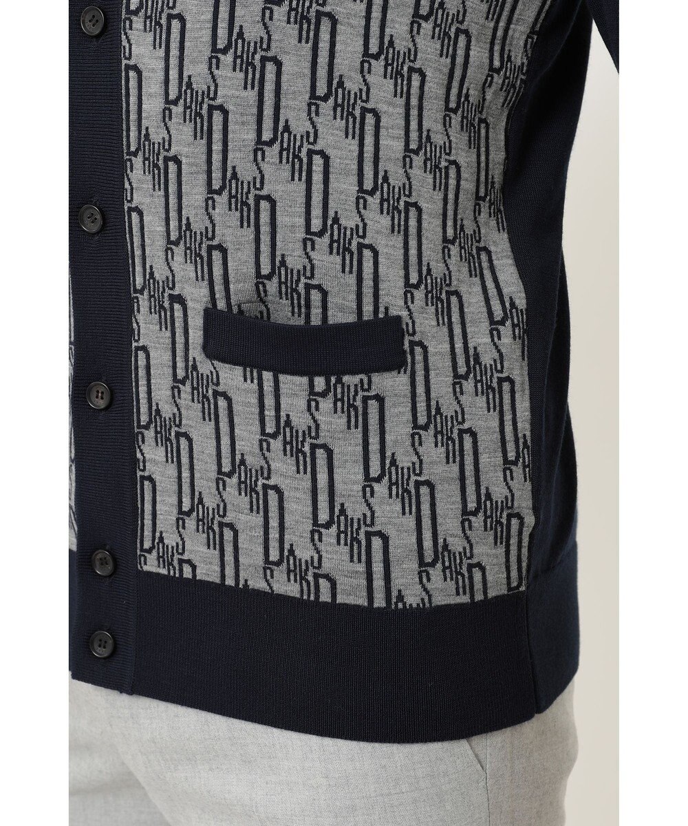 DAKS メリノウールロゴ編みVネックカーディガン 