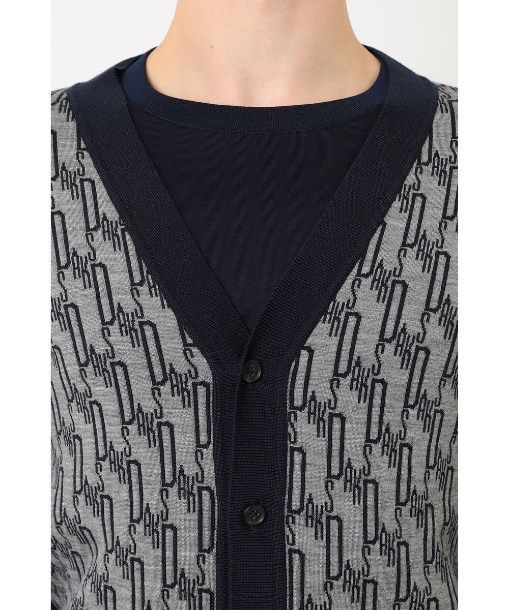 DAKS メリノウールロゴ編みVネックカーディガン 