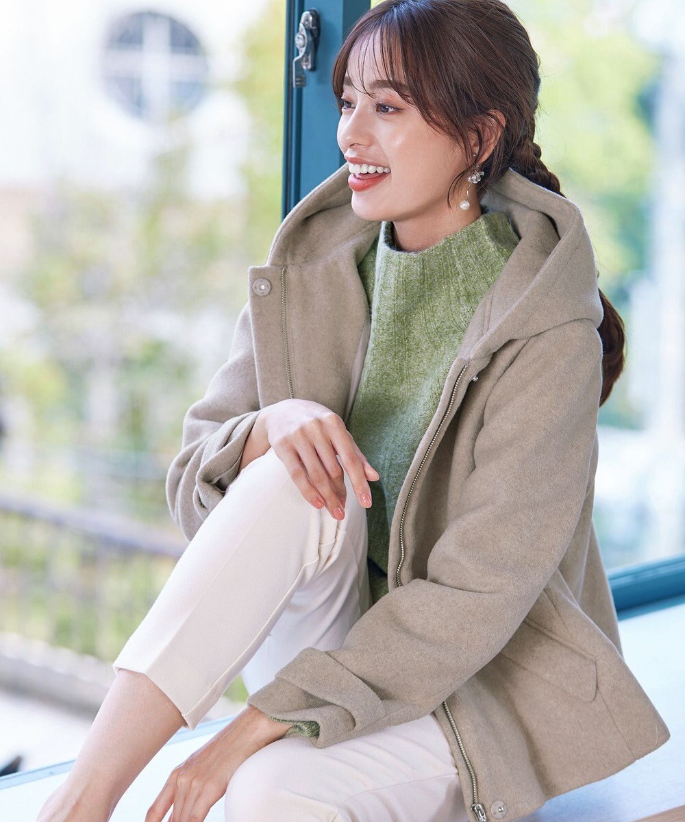 Tiaclasse ウールライクフーデットショートコート 