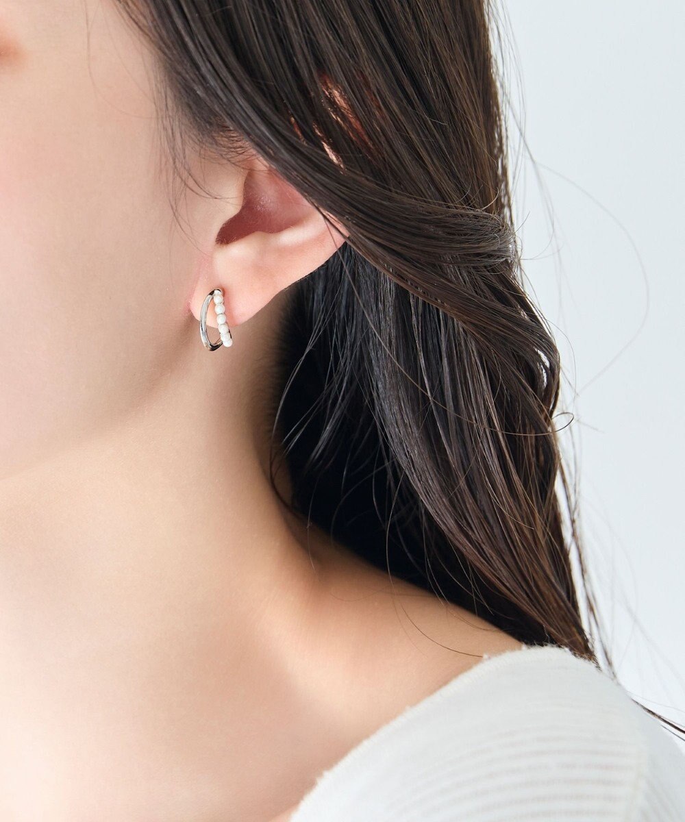 Phoebe 〈痛くないシリーズ/アレルギー対応〉プチパールダブルフープライトフィットイヤリング　シルバー 