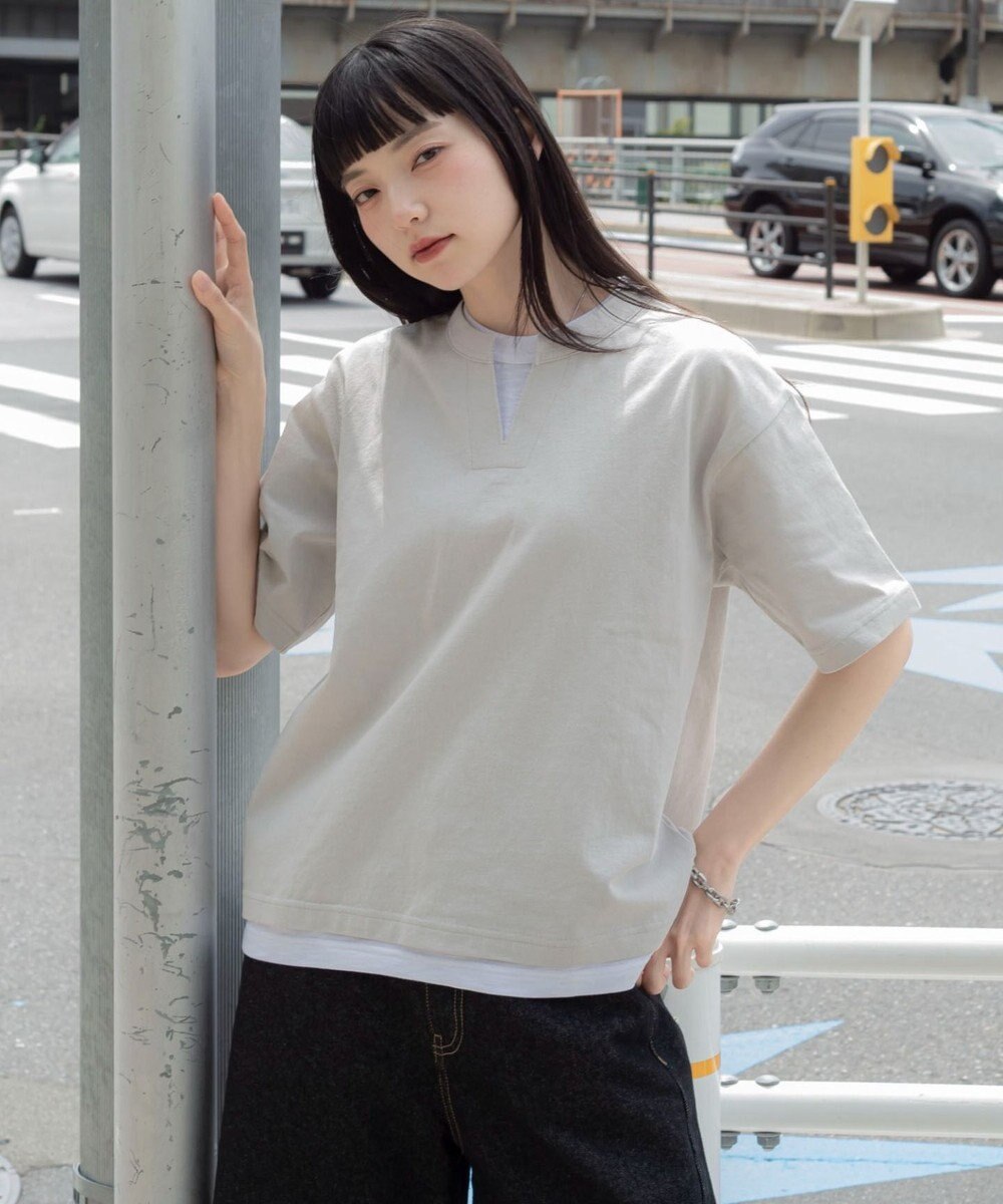 WEGO 【ユニセックス着用ITEM/MLサイズ展開】フェイクレイヤードキーネックT（SS） 