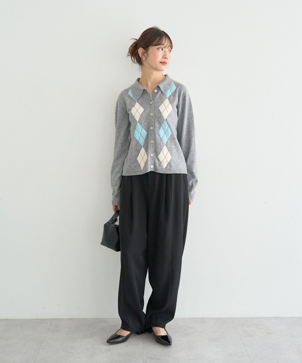 earth music&ecology 【予約】襟付きアーガイルニットカーディガン 