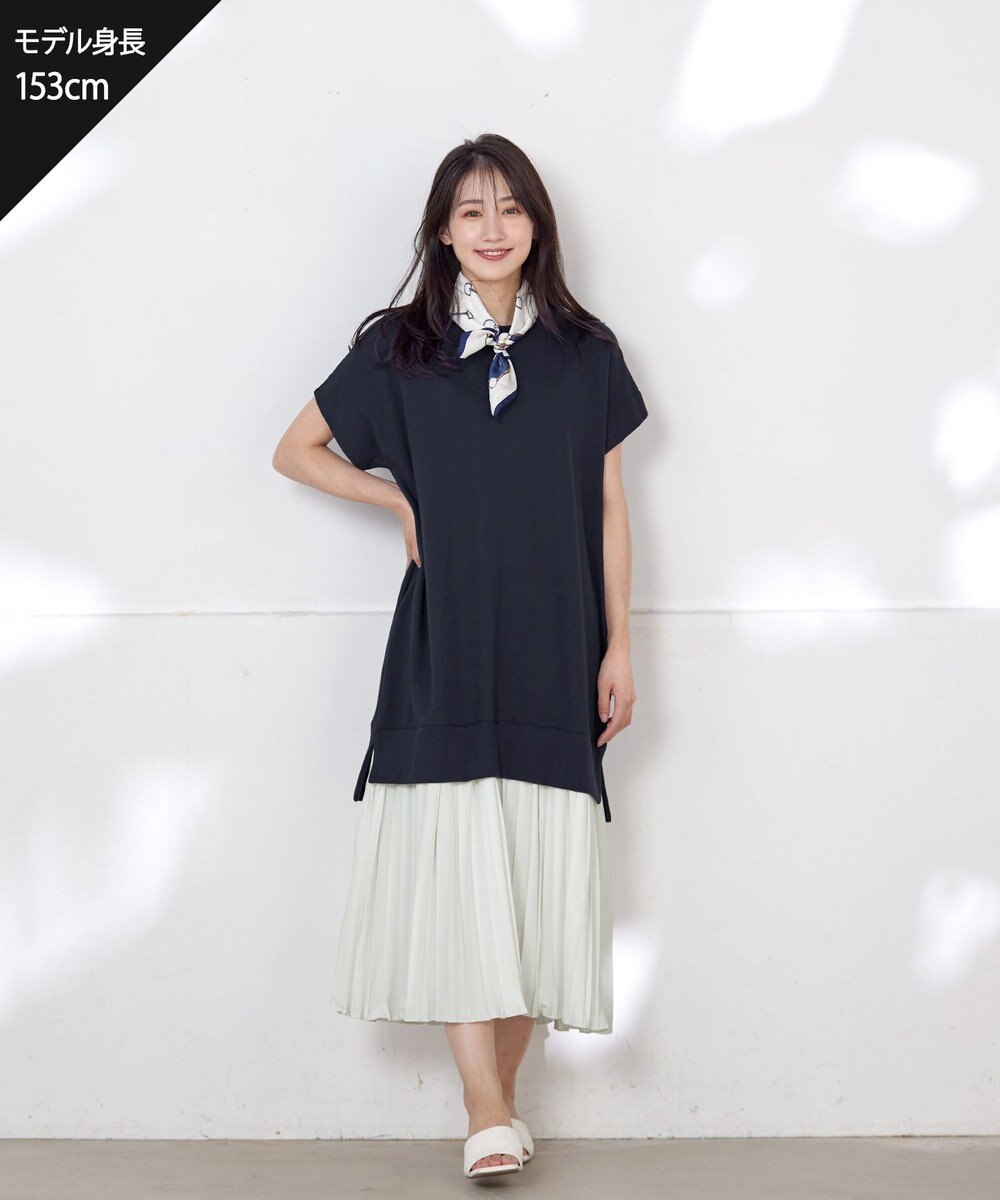 Tiaclasse 【洗える】裏毛プリーツコンビワンピース 
