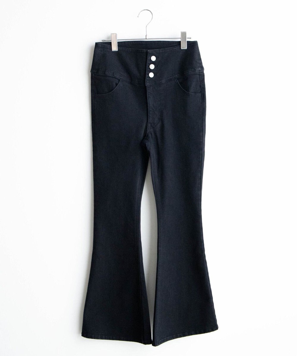 WEGO ハイウエストストレッチデニムフレアパンツ 
