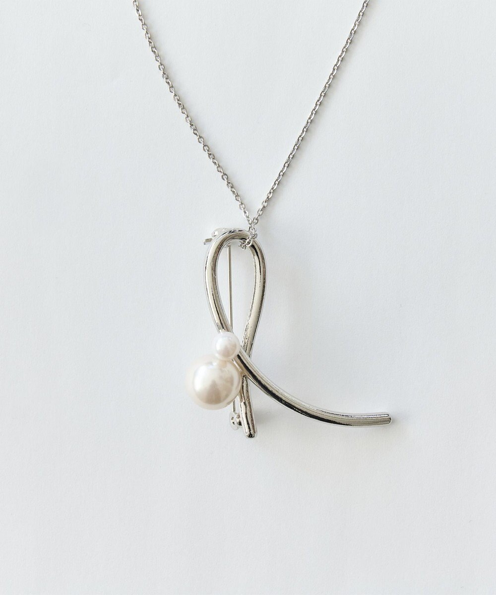 Phoebe 2wayクロスメタルパールブローチネックレス　シルバー 