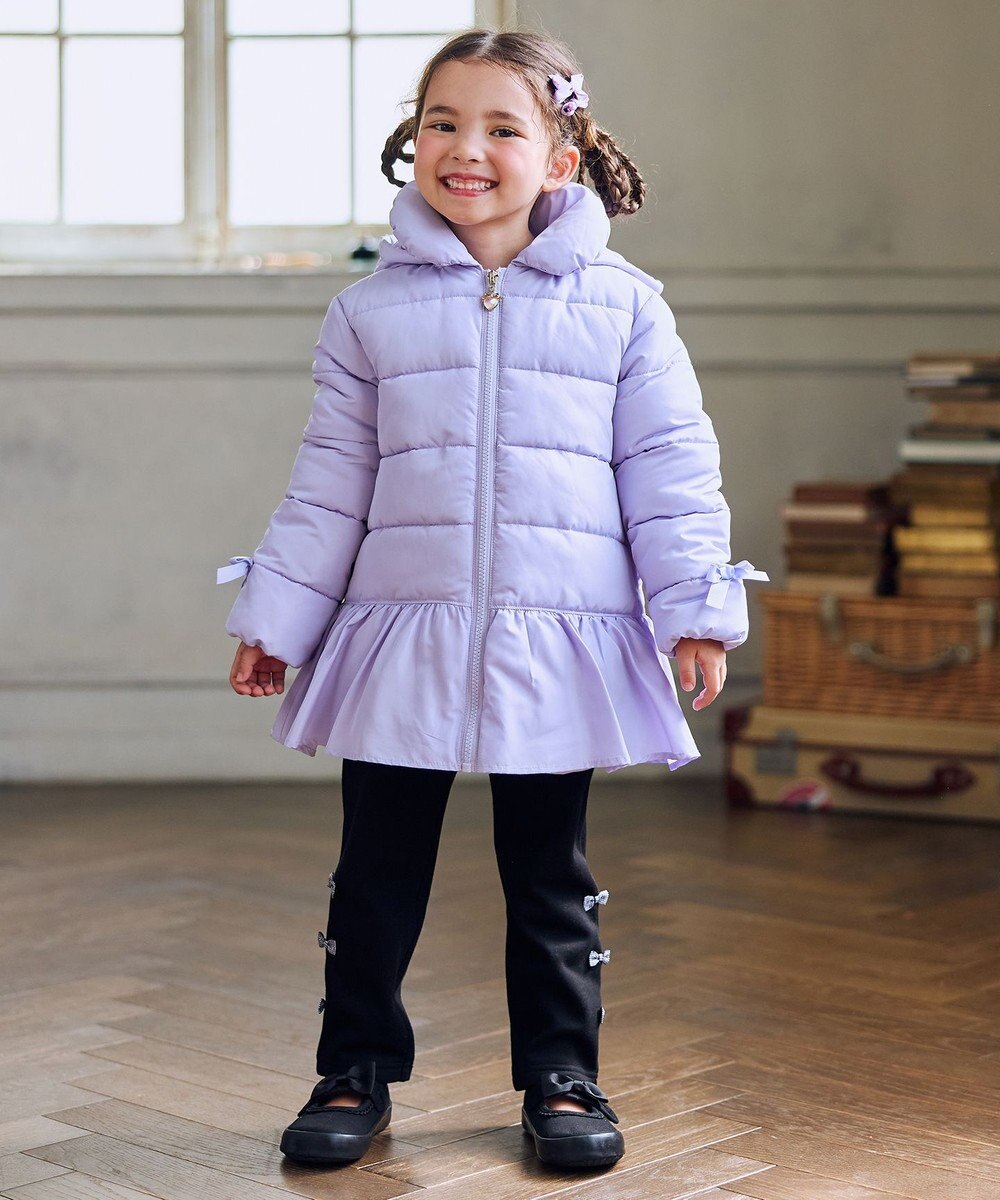 ANY KIDS 【フード取り外し/洗濯機可能】中綿フリル リボンコート 