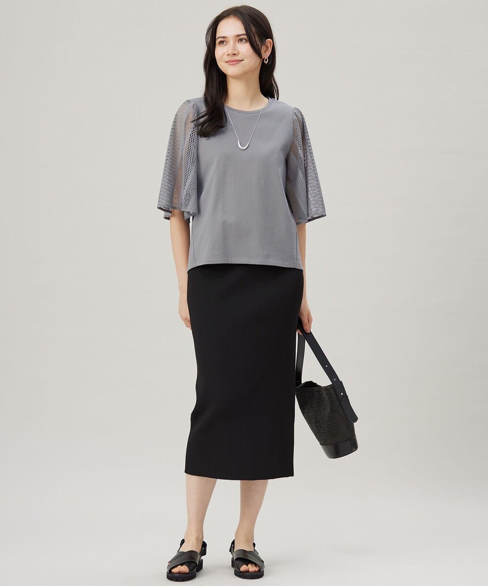 自由区 【洗える】レースエッジフレアスリーブ トップス 