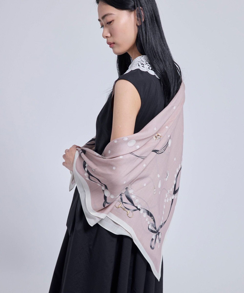 TOCCA PEARL WITH RIBBON WOOL SILK SQUARE STOLE ストール 