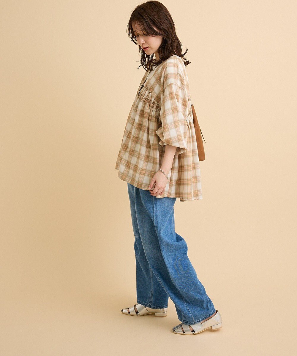 Green Parks 【しゃれシャツ】イージーケアＶネックチェックブラウス 