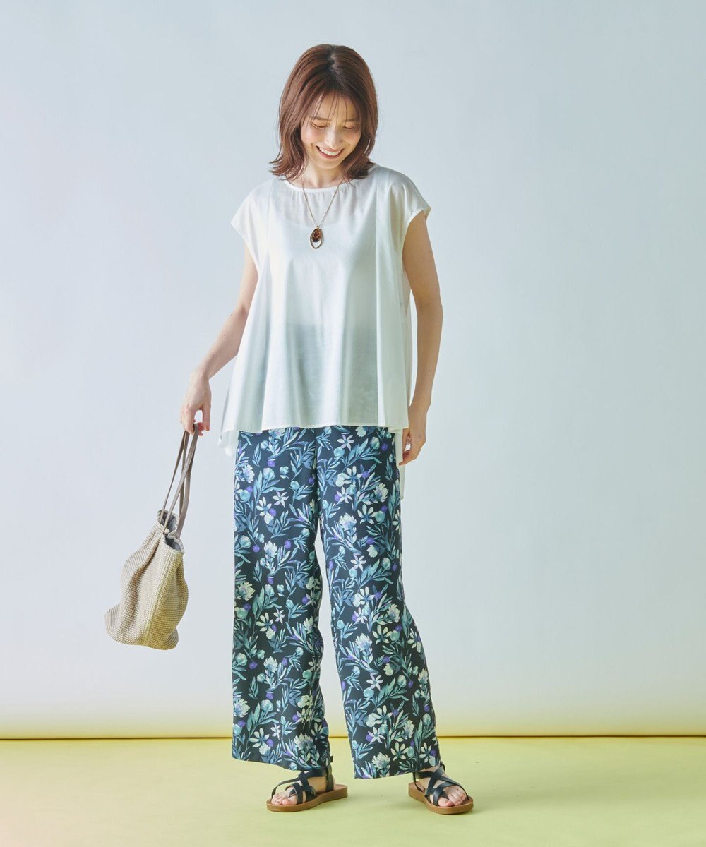 ANY L 【ウエストゴム/洗濯機可能】フラワープリントリラックスパンツ 