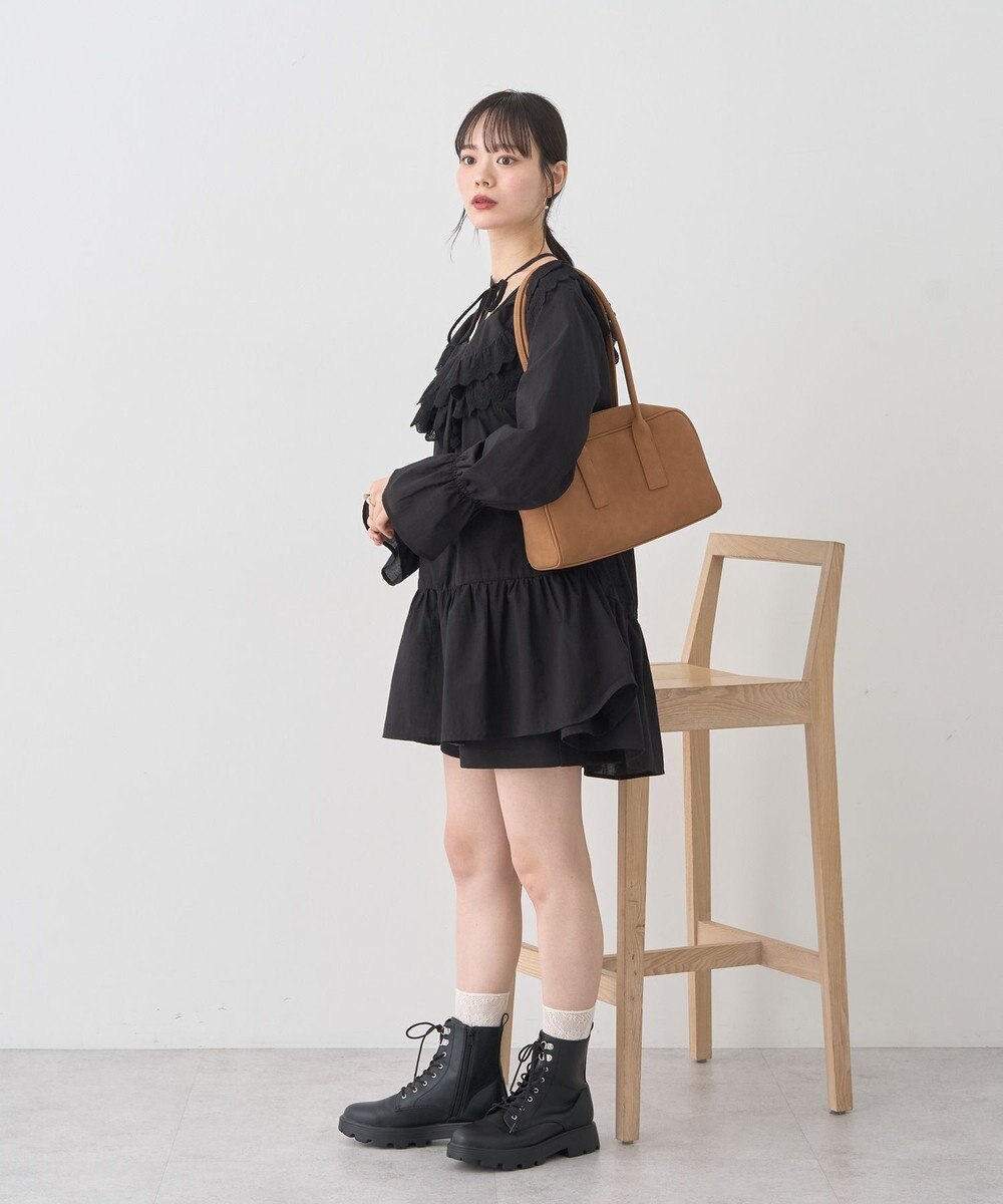 earth music&ecology 【綿100％】サイドリボンラッフルミニワンピース 