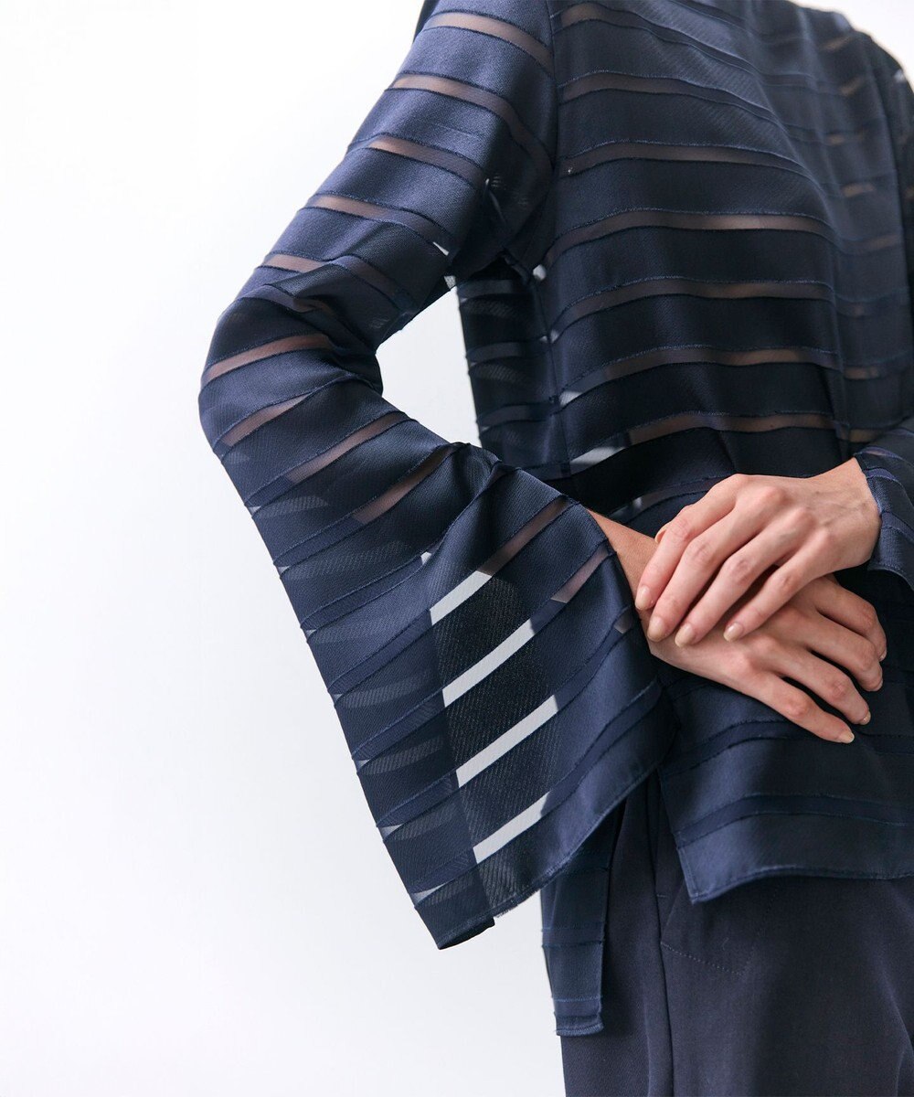 BEIGE， HAUYNITE / ボーダーシアー ボートネックブラウス 