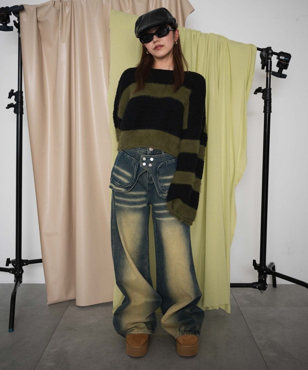 WEGO マテリアルシャギークロップドニット 