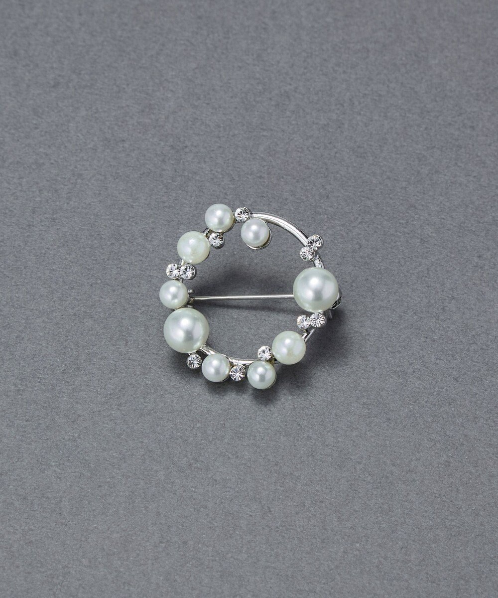 Phoebe フォーマルパールビジューサークルブローチ　シルバー 