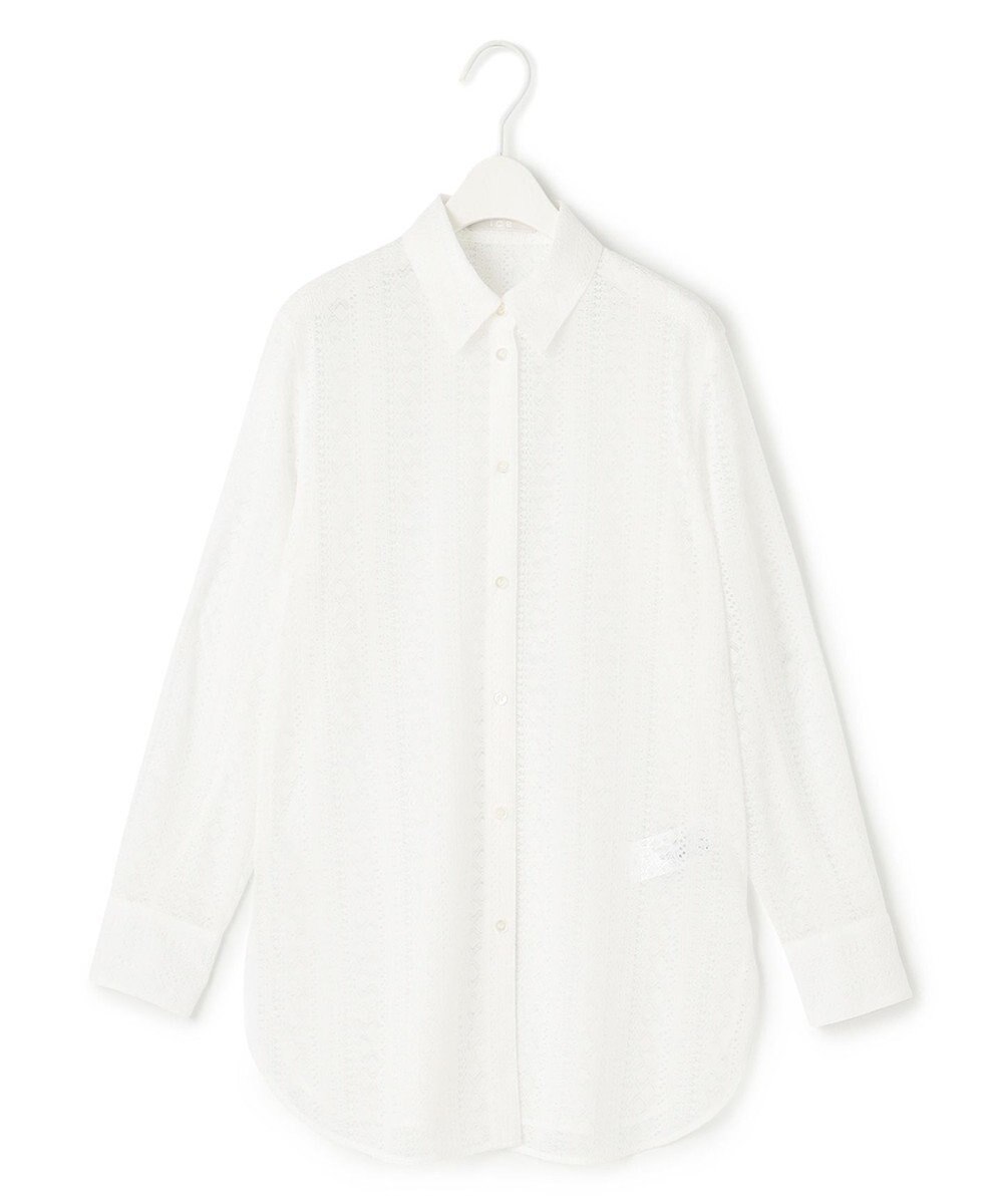 ICB 【洗える】 ストライプラッセルレース シャツ 