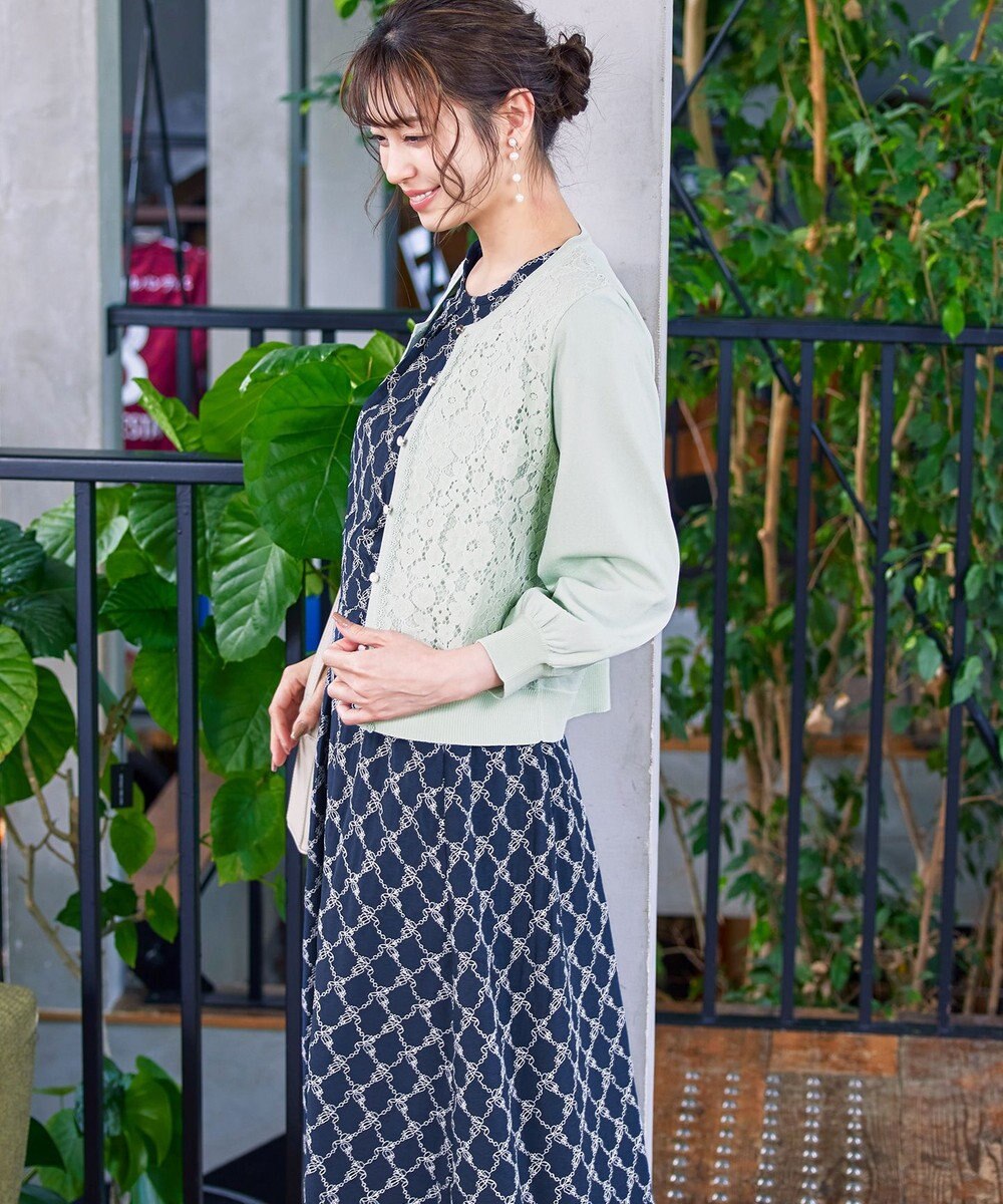 Tiaclasse 【洗える】7分袖前身レースカーディガン 