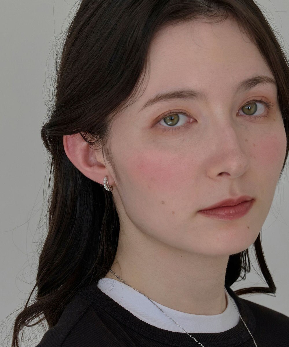 Phoebe 〈痛くないシリーズ/アレルギー対応〉プチパールダブルフープライトフィットイヤリング　シルバー 