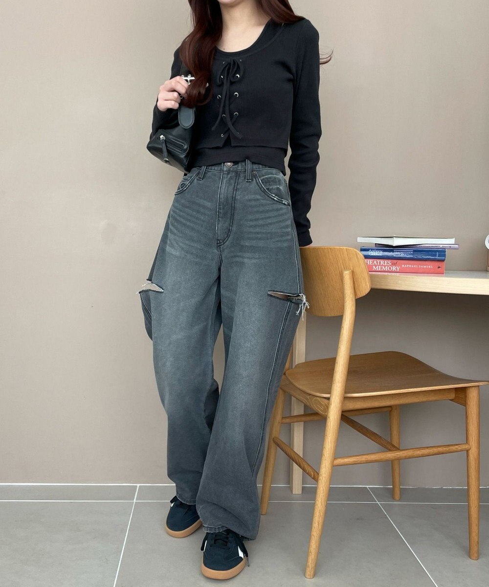 WEGO 【SMサイズ展開】サイドカットデニムストレートパンツ 