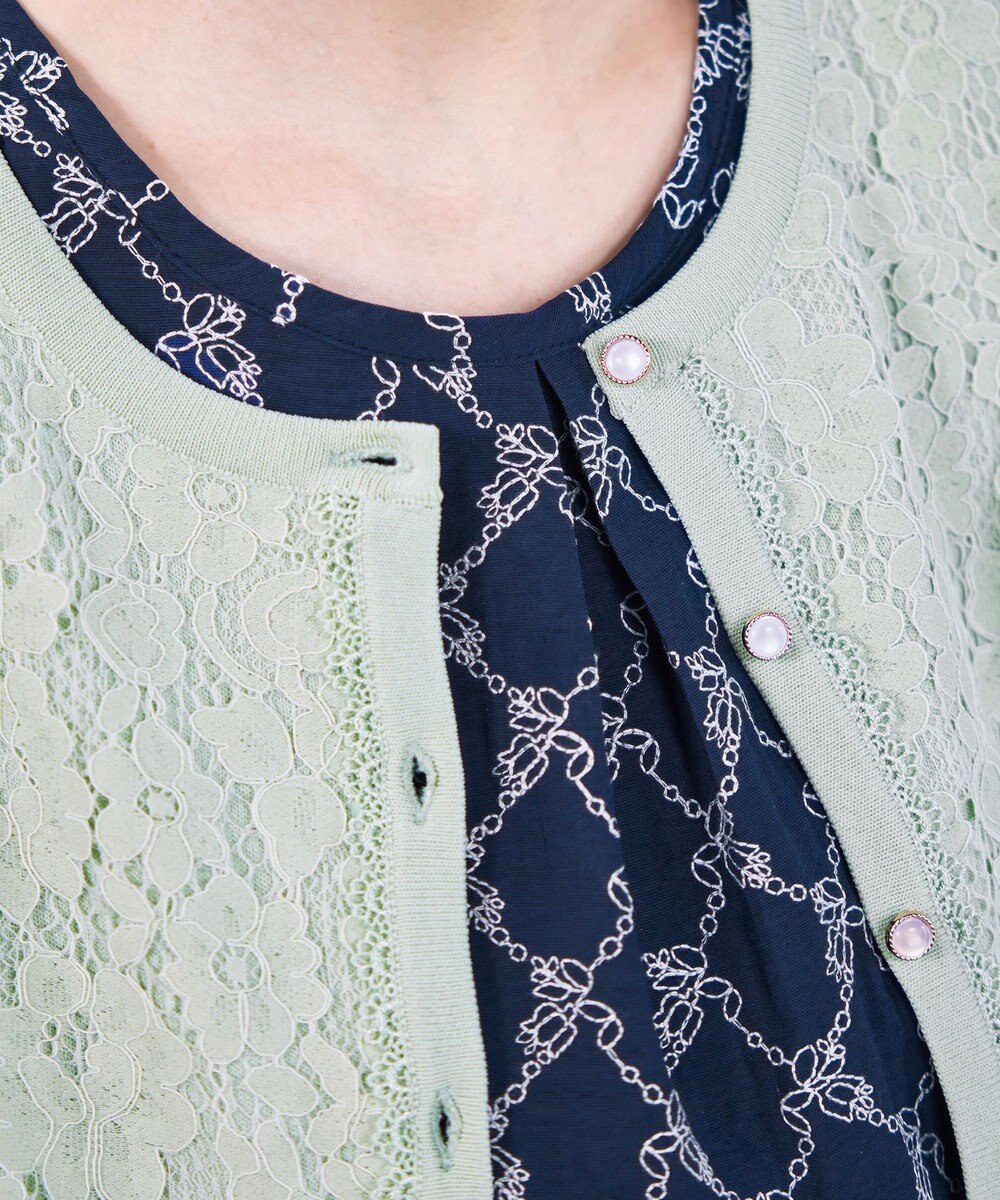 Tiaclasse 【洗える】7分袖前身レースカーディガン 