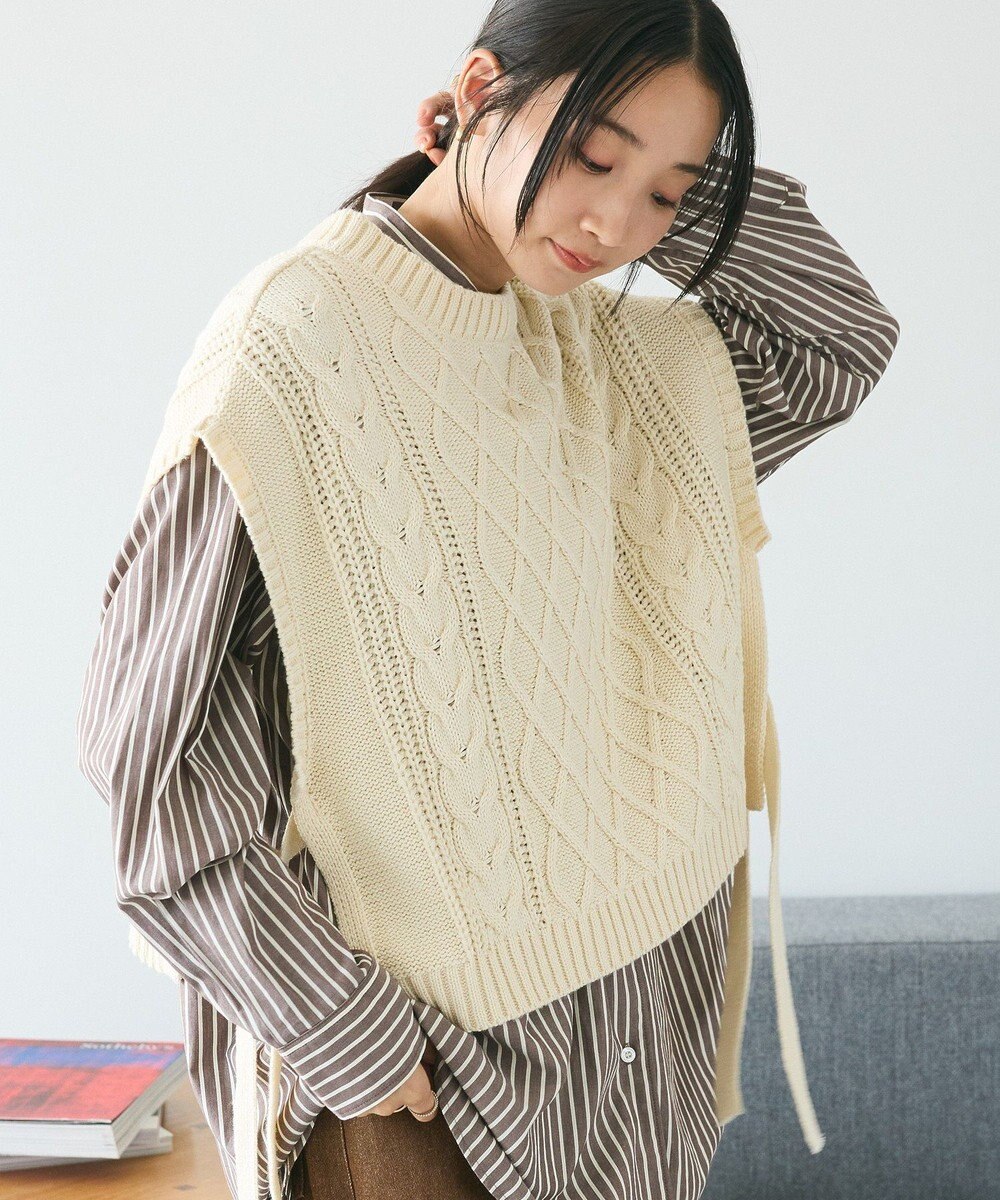 CRAFT STANDARD BOUTIQUE 洗える/2WAYケーブルニットリボンベスト Ivory