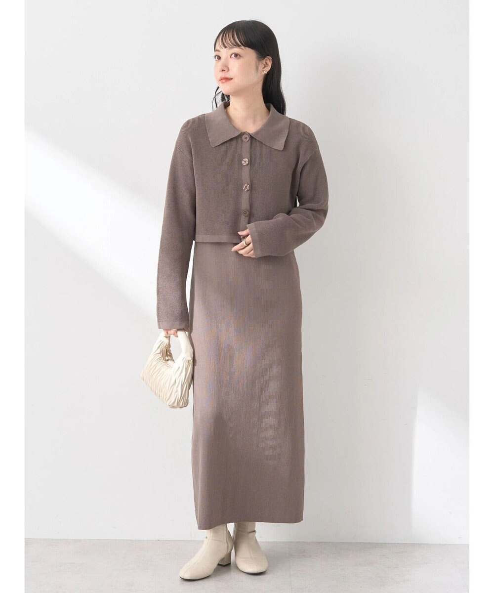 earth music&ecology ＳＥＴ２点襟付きカーディガン＋ニットワンピース 