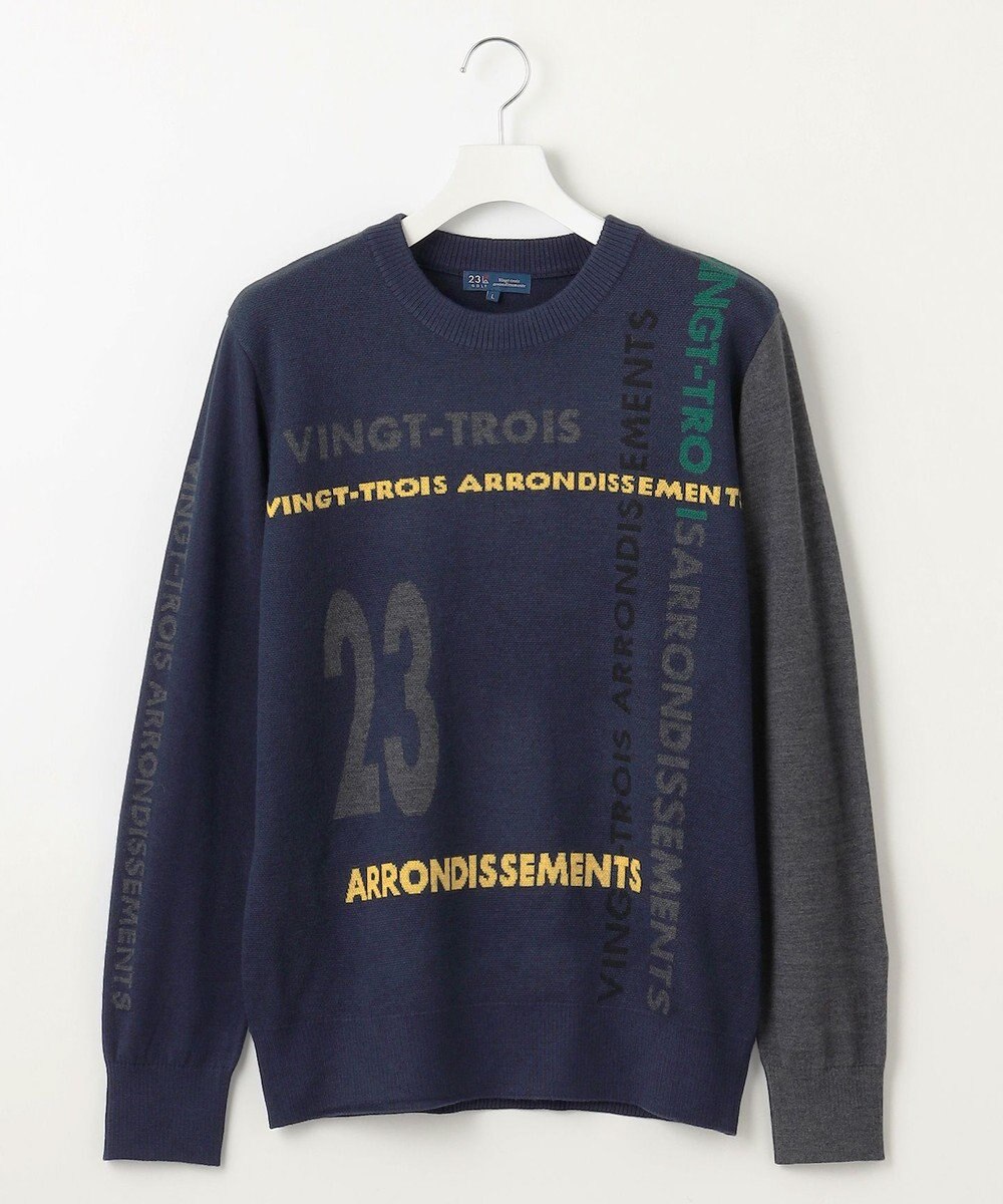 23区GOLF 【MEN】ロゴチェックジャガード　クルーネック ニット 