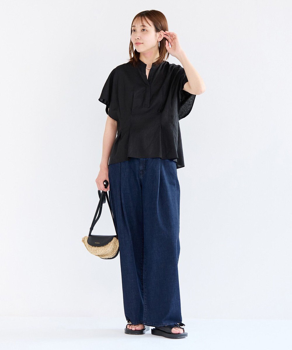 UNFILO リネンレーヨン タックブラウス 