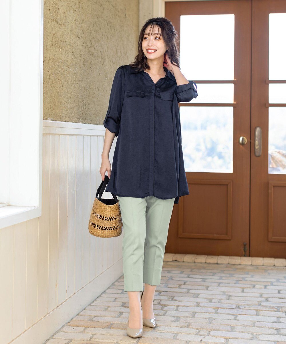 Tiaclasse 【洗える】美脚効果の高いスリットテーパードパンツ 