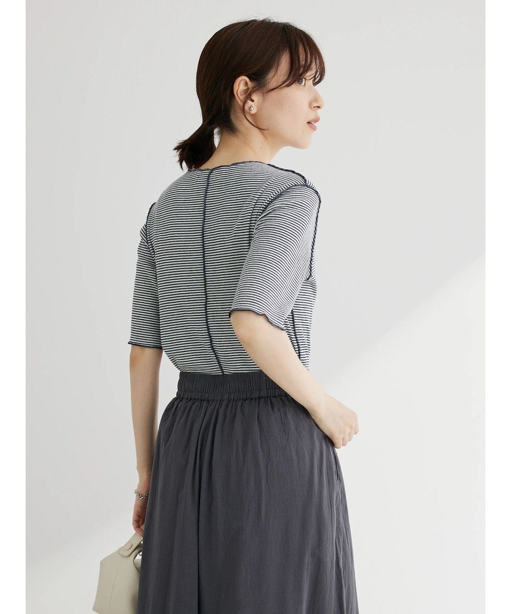 Green Parks メローリブ５分袖ボーダープルオーバー 