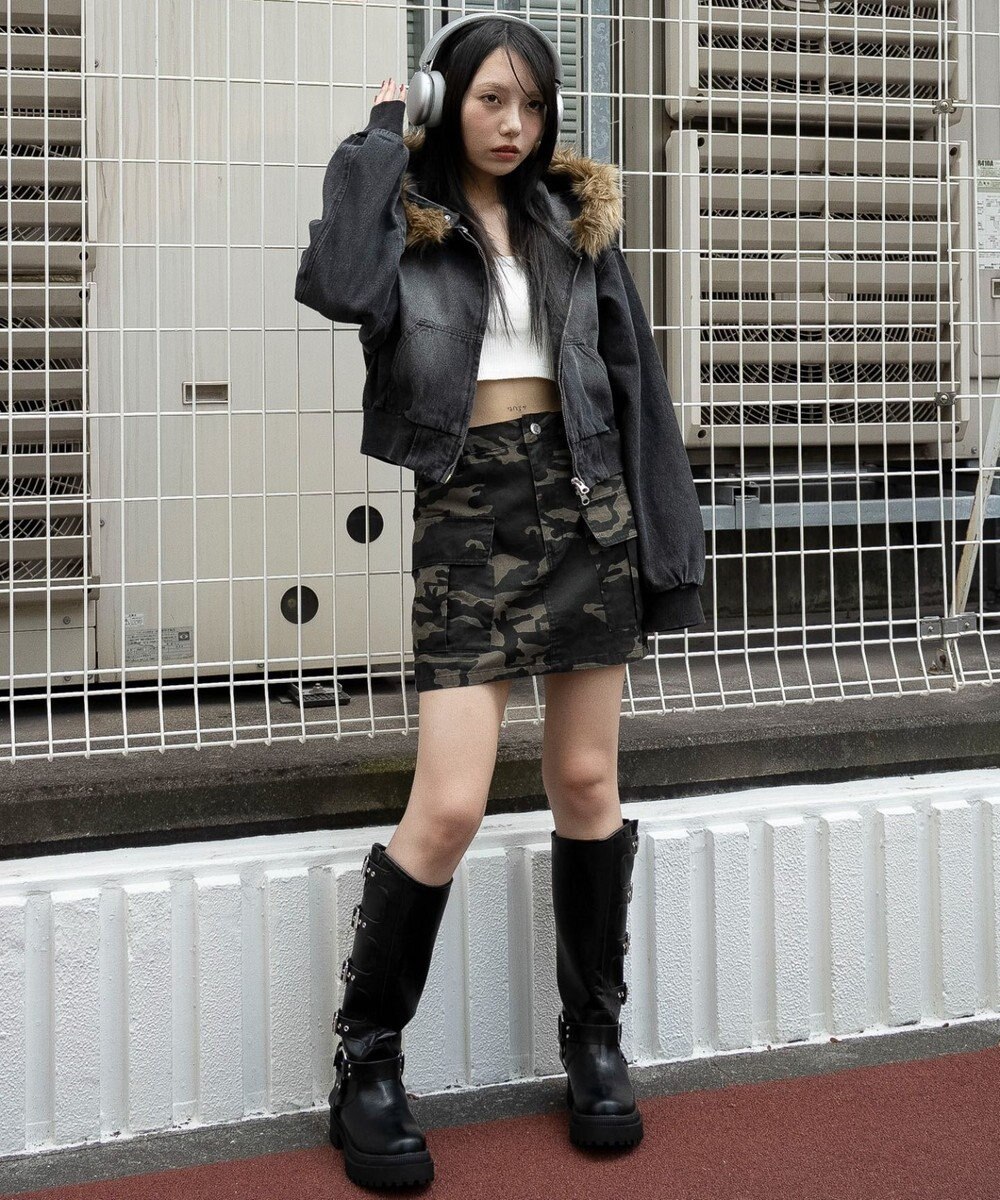 WEGO ファーフードデニムショートブルゾン 