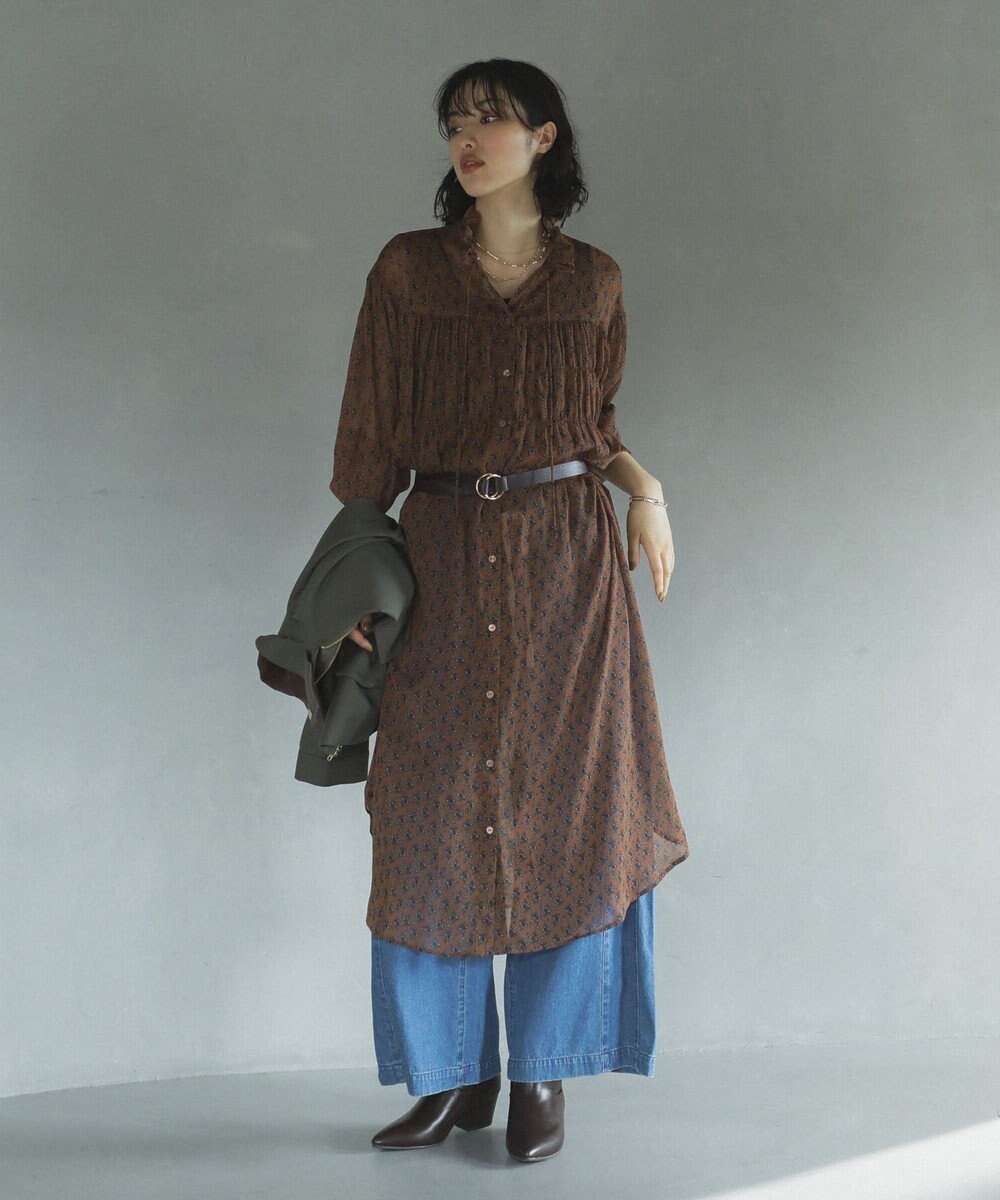 Green Parks 花柄シフォン楊柳ワンピース 