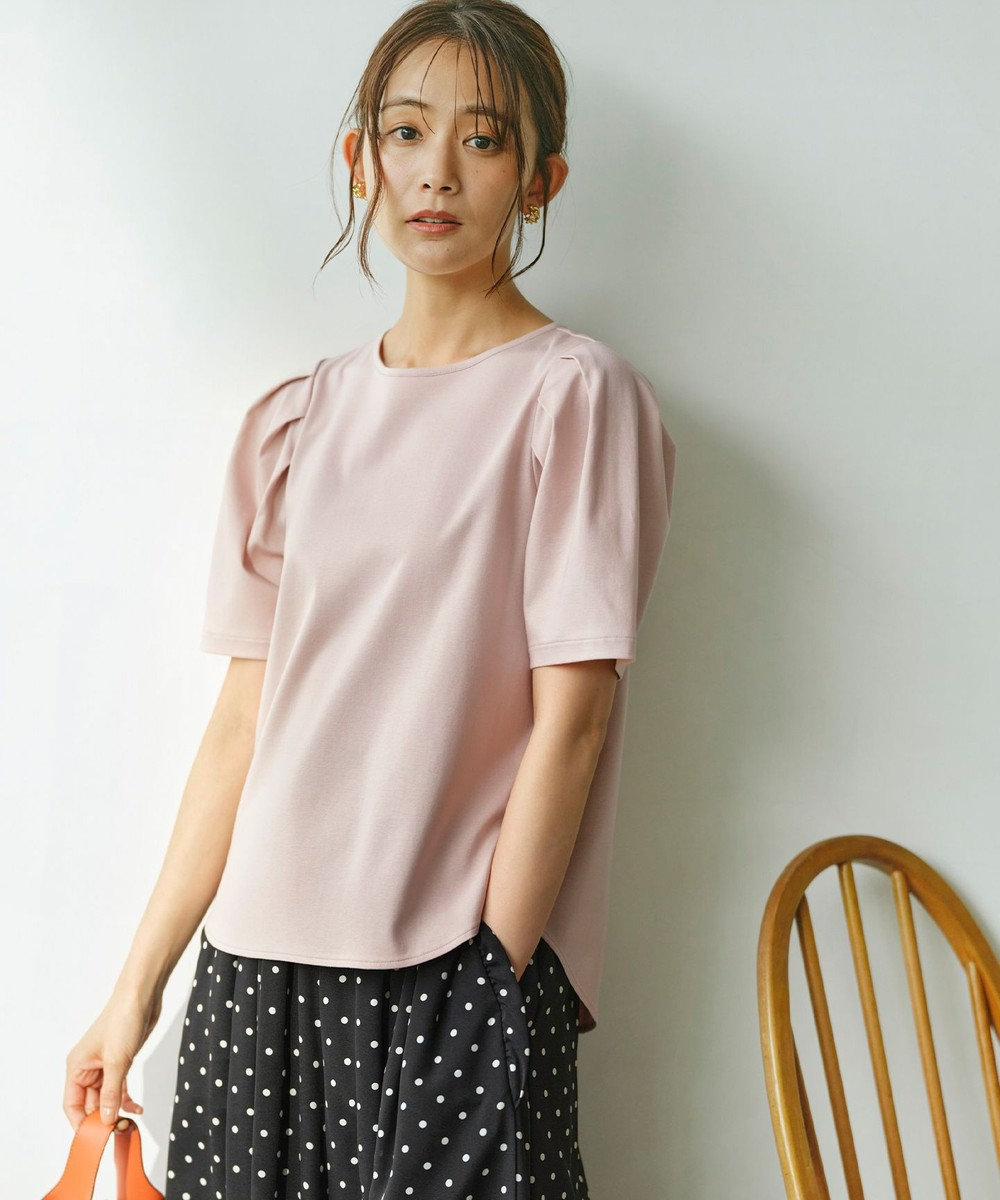 組曲 S 【洗える・接触冷感】タックスリーブポンチ カットソー 