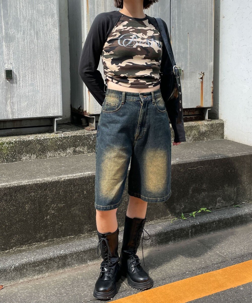 WEGO ラインストーンサイドドロストラグランロンT 