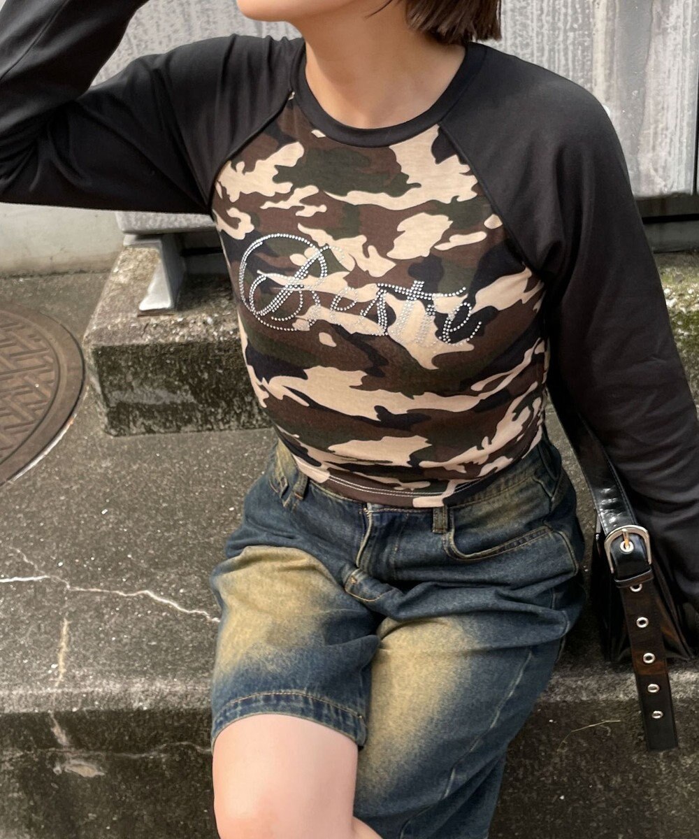 WEGO ラインストーンサイドドロストラグランロンT 