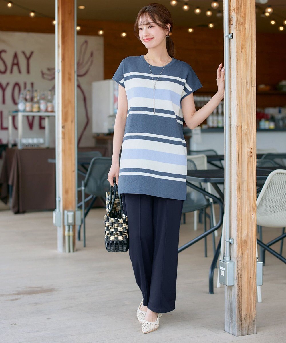 Tiaclasse 【新色追加・洗える】マルチボーダーフレンチニットチュニック 