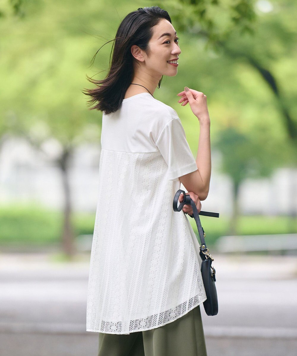 自由区 L 【WEB限定・洗える】レースコンビ カットソー 