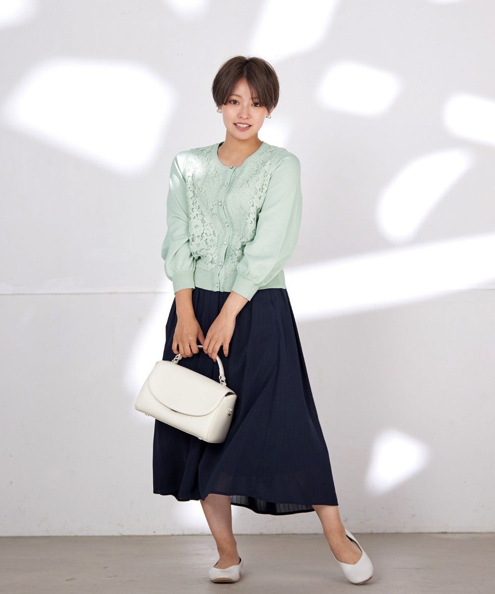 Tiaclasse L 【洗える】7分袖前身レースカーディガン 