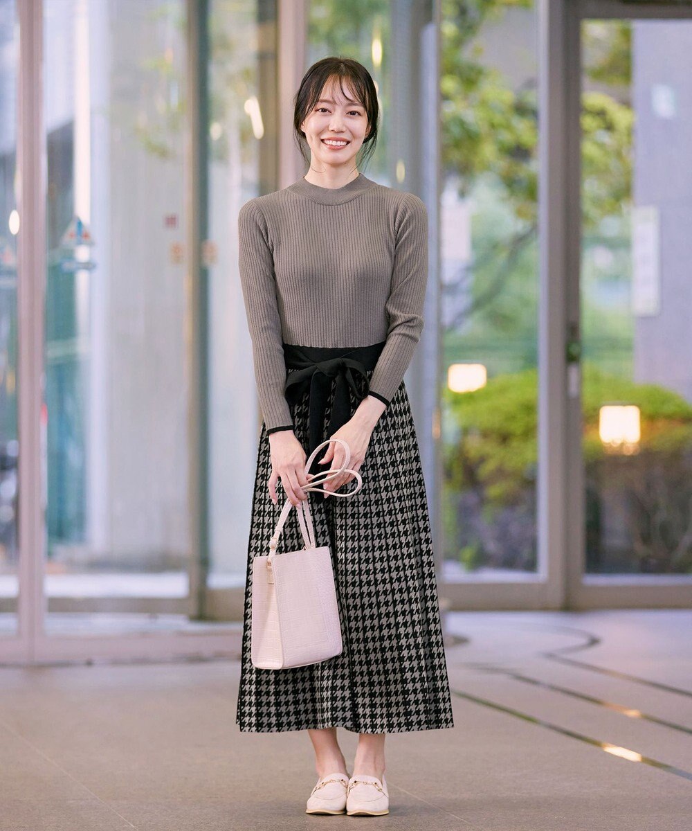 Tiaclasse 【洗える】千鳥柄ニットプリーツワンピース 