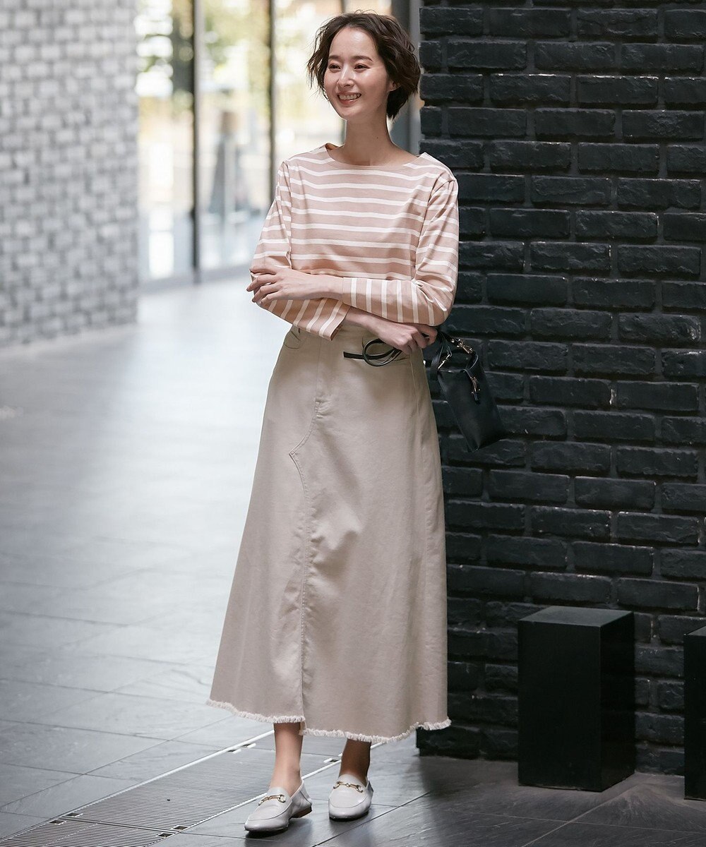 自由区 L 【洗える】コットンボーダー ボートネックカットソー 