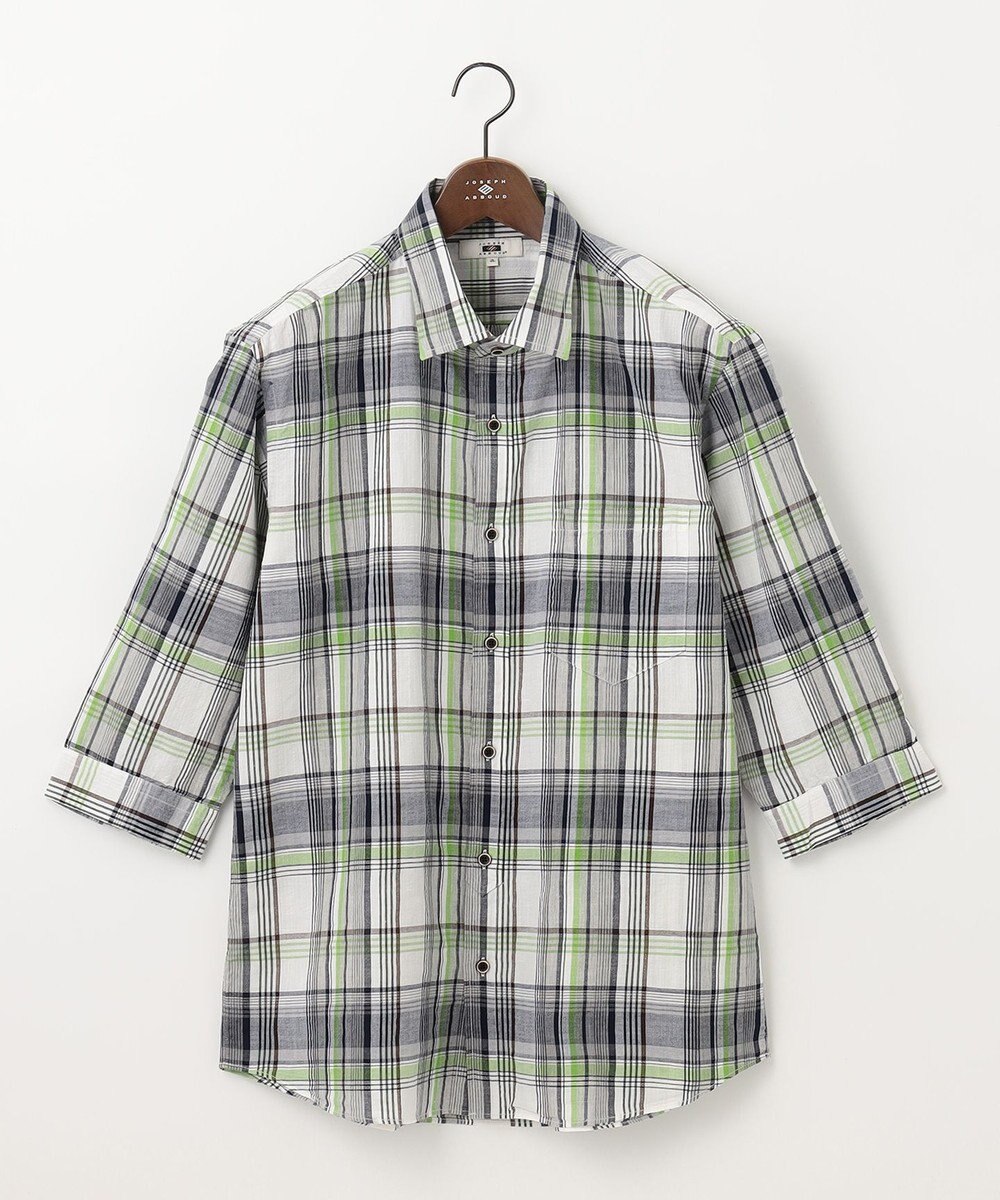 JOSEPH ABBOUD 【キングサイズ・サスティナブル】リヨセルリネンチェック 七分袖シャツ 