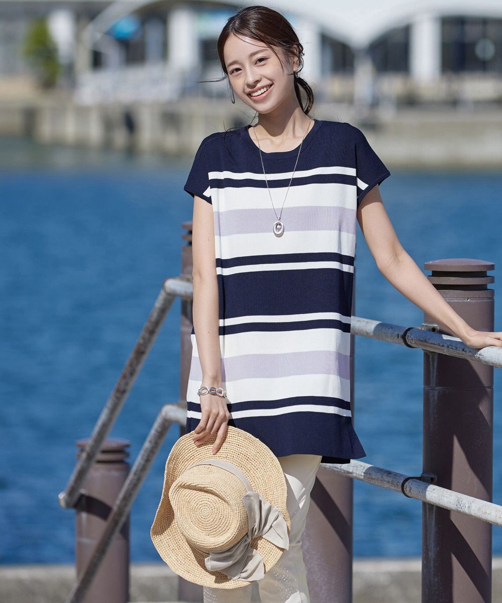 Tiaclasse 【新色追加・洗える】マルチボーダーフレンチニットチュニック 