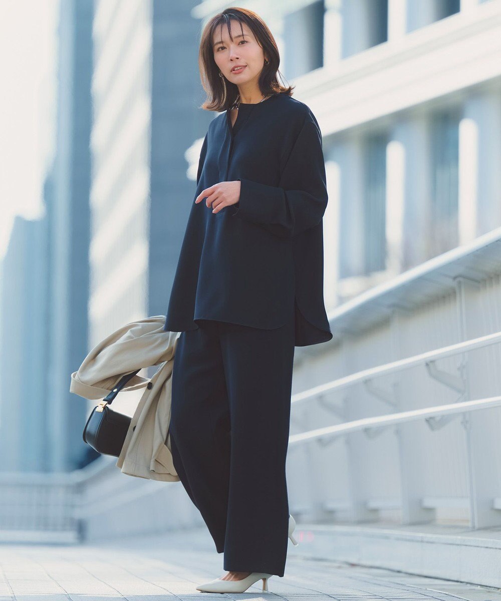 UNFILO 【セットアップ着用可/セレモニー】ドライダブルクロス スキッパーブラウス 