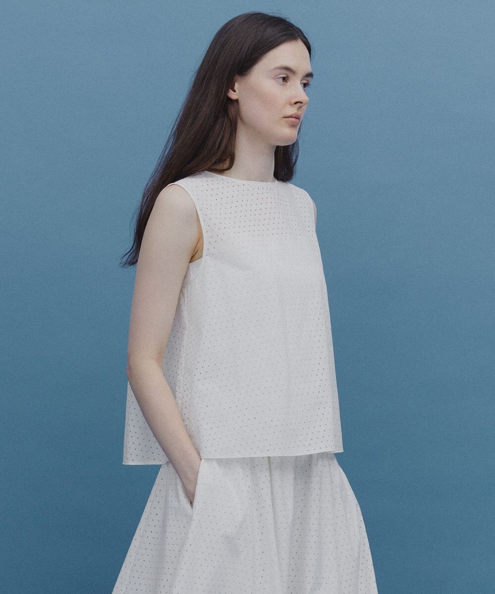 UNFILO L 【セットアップ着用可】FINE MOVE パンチング ドットブラウス 