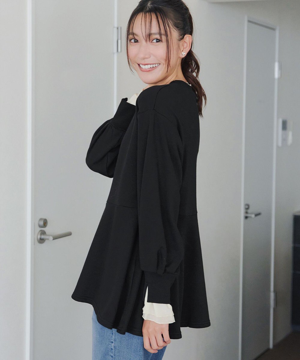 Tiaclasse 【吸水発熱・洗える】袖口ドッキングカットソープルオーバー 