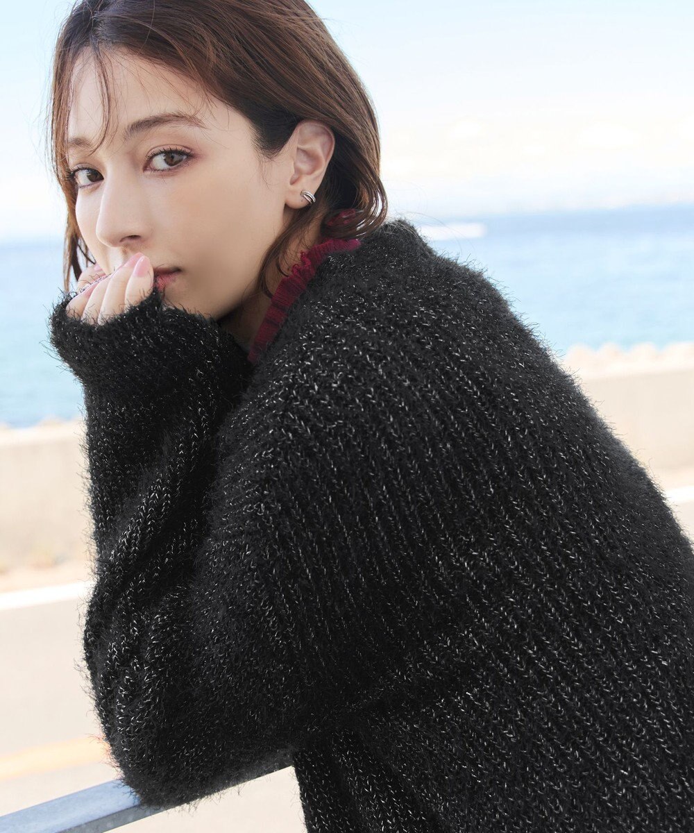 Tiaclasse 【洗える】ふわふわ片畦ラメシャギーカーディガン 