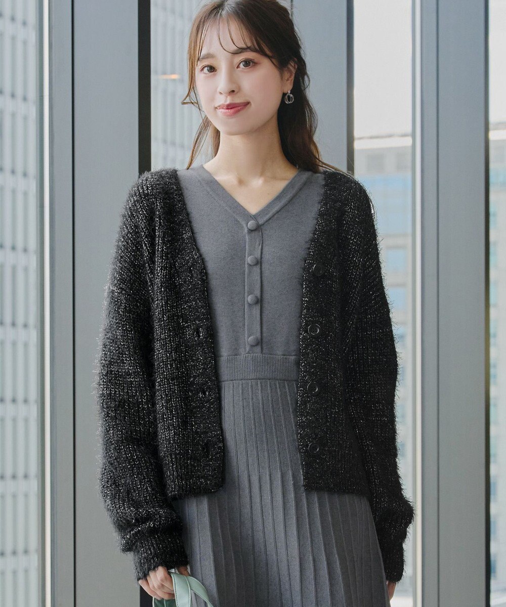 Tiaclasse 【洗える】ふわふわ片畦ラメシャギーカーディガン 